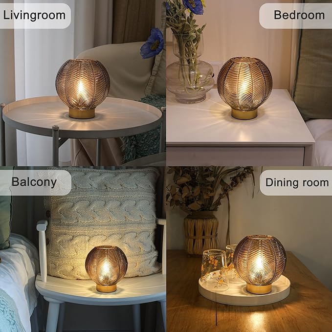 Battery Operated Lamp with Timer, Cordless Table Lamps with Led Bulb, Battery Powered Lamp Nightlight, Small Table Lamps for Living Room Decorative Beside Lamp for Corner Bedroom-Amber - LeafyLoom