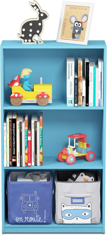 FURINNO Basic 3-Tier Bookcase Storage Shelves, Light Blue - LeafyLoom