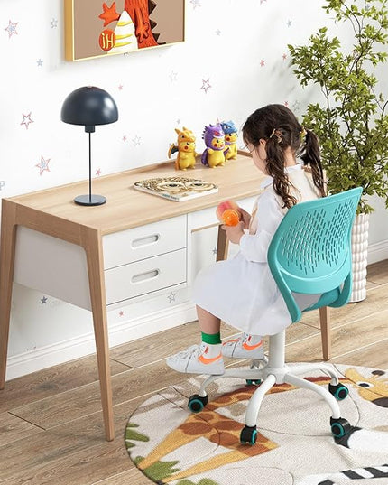 Kids Desk Chair, Ergonomic Kids Office Chair Ages8-12 w/Lumbar Support, Low-Back Teen Desk Chair for Girls Boys, Small Cute Kids Computer Chair for Bedroom/Study/Vanity Desk, Turquoise - LeafyLoom