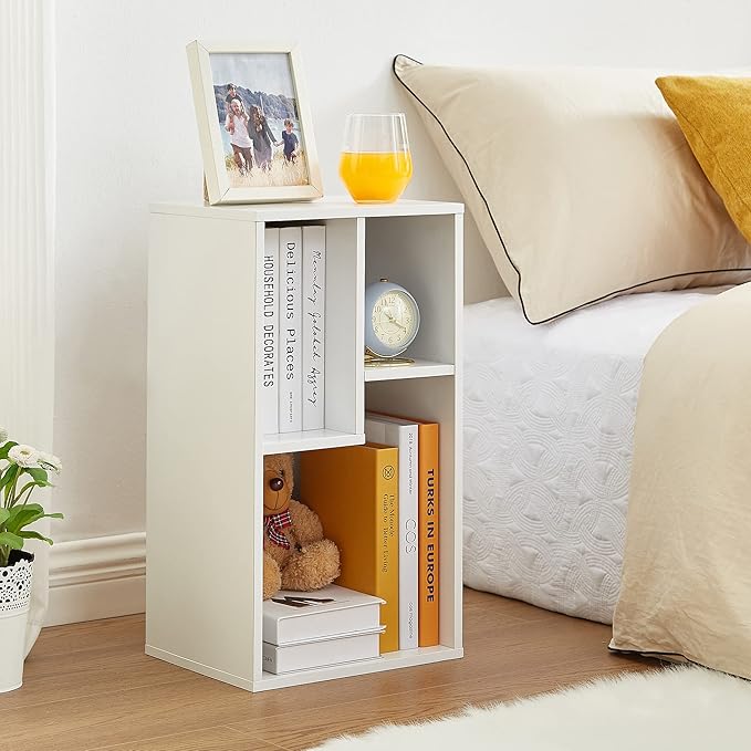 VECELO 3-Cube Open Bookcase, Small Bookshelf with Height Difference Shelves for Most Books, Horizontal Available, 2-Tier Storage Organizer for Home Office, Living Room, Pearl White - LeafyLoom