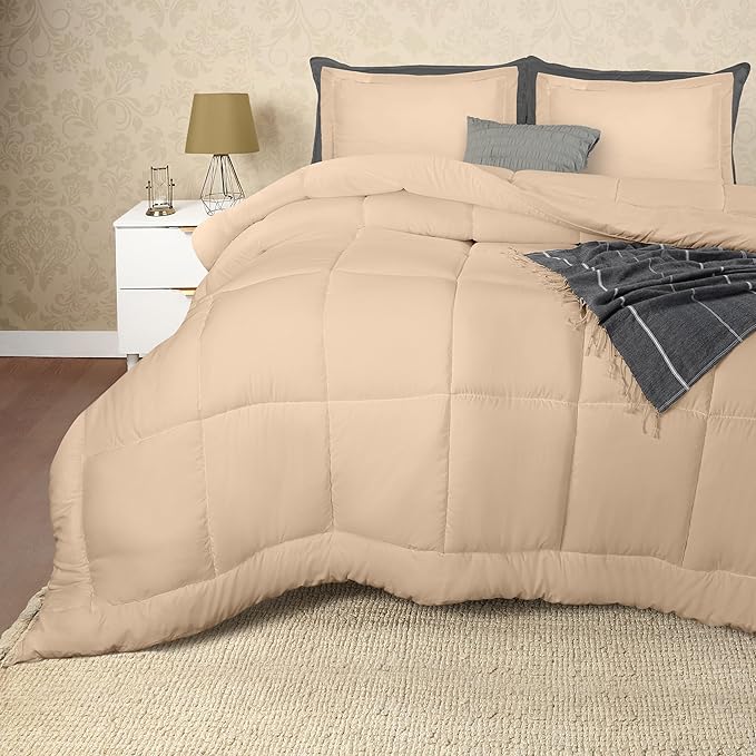 Utopia Bedding King Size Comforter Set with 2 Pillow Shams, Bedding Comforter Sets, Down Alternative Beige Comforter, Soft and Comfortable, Machine Washable - LeafyLoom