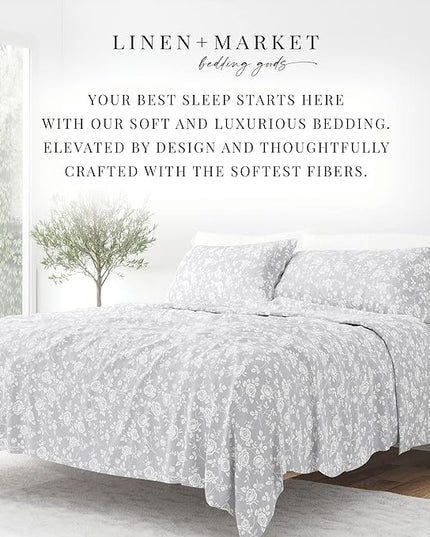 Linen Market 3 Piece Twin Bedding Sheet Set (Light Gray Roses) - Sleep Better Than Ever with These Ultra-Soft & Cooling Bed Sheets for Your Twin Size Bed - Deep Pocket Fits 16" Mattress - LeafyLoom