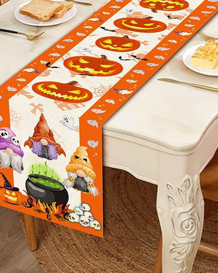 Halloween Table Runner, Halloween Table Runner 108 Inches Long, Halloween Gnomes Pumpkins Runners for Table, Black Cat Trick or Treat Decor Extra Long Burlap Runner Rug for Decorations Dining Room Unibyby