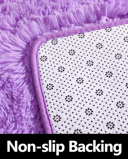 Purple Round Rug for Bedroom, Super Fluffy Circle Rugs for Baby Nursery, 5'X5' Feet Furry Carpet for Children Kids Room, Cute Soft Shaggy Rug for Girls Home Decor, Fuzzy Plush Carpets for Dorm - LeafyLoom