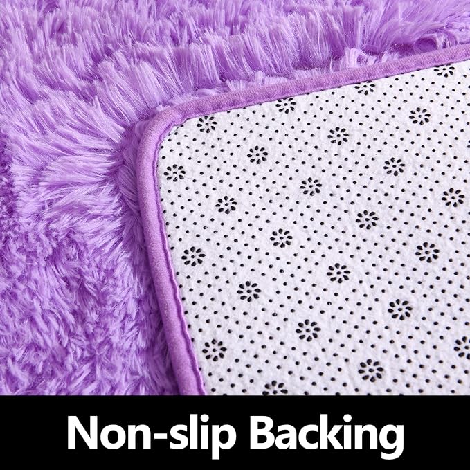 Purple Round Rug for Bedroom, Super Fluffy Circle Rugs for Baby Nursery, 5'X5' Feet Furry Carpet for Children Kids Room, Cute Soft Shaggy Rug for Girls Home Decor, Fuzzy Plush Carpets for Dorm - LeafyLoom
