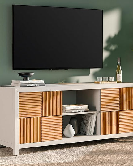 Bme Madia Deluxe TV Stand, Fully Asssembled Entertainment Center for up to 65 inch TV, Unique Pattern TV Console for Living Room, Bedroom, Dinning Room - LeafyLoom