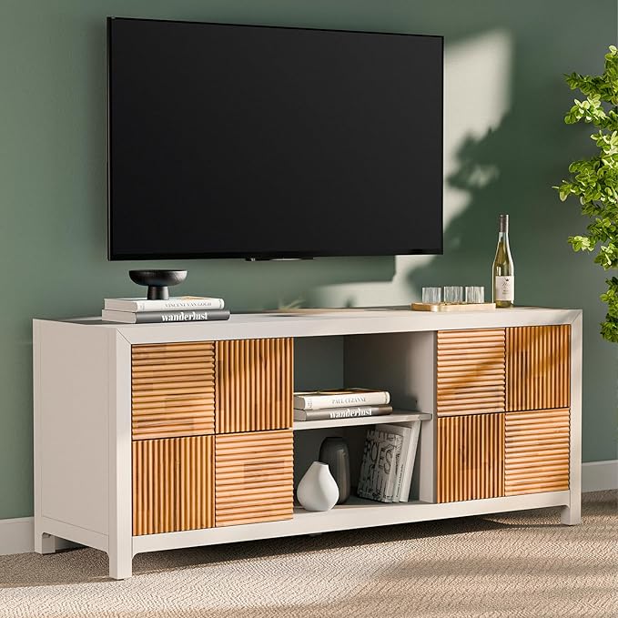 Bme Madia Deluxe TV Stand, Fully Asssembled Entertainment Center for up to 65 inch TV, Unique Pattern TV Console for Living Room, Bedroom, Dinning Room - LeafyLoom