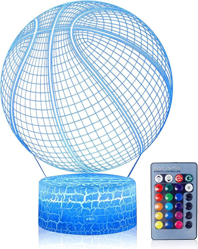 Basketball Night Light,3D Illusion Lamp 16 Color Changing&Dimming by Remote Control or Smart Touch LED Bedside Lamps,Sports Decor for Boys Bedroom Girls Kids Teens Birthday Holiday Xmas Gifts - LeafyLoom