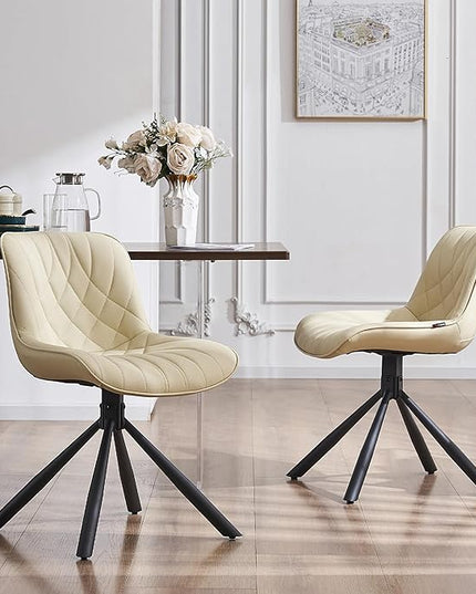 YOUNUOKE Upholstered Dining Chairs Set of 2 Comfortable Mid Century Modern Kitchen Chair with Sturdy Metal Legs Faux Leather Dinner Chairs for Kitchen Dining Room, Beige - LeafyLoom