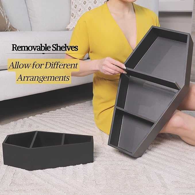MANNY'S MYSTERIOUS ODDITIES Coffin Bookshelf - Includes Removable Shelves - Small and Large Coffin Shelf 20 Inch and 14 Inch - Gothic Decor for Home - LeafyLoom
