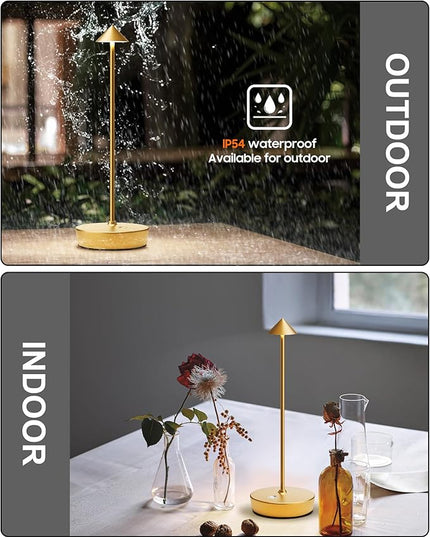 Cordless Table Lamps Rechargeable, 6000mAh Battery Operated LED Desk Lamp Outdoor Waterproof Portable Touch Dimmable Table Night Light for Patio Restaurant Dining Home Set of 2 Gold - LeafyLoom