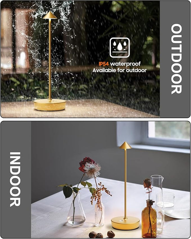 Cordless Table Lamps Rechargeable, 6000mAh Battery Operated LED Desk Lamp Outdoor Waterproof Portable Touch Dimmable Table Night Light for Patio Restaurant Dining Home Gold - LeafyLoom