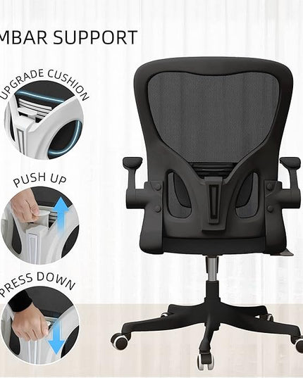Office Chair, Ergonomic Office Chair Desk Chair with Lumbar Support & 2D Flip-up Arms Height Adjustable Home Office Desk Chairs Rockable High Back Computer Chair Black Mesh Study Chair - LeafyLoom