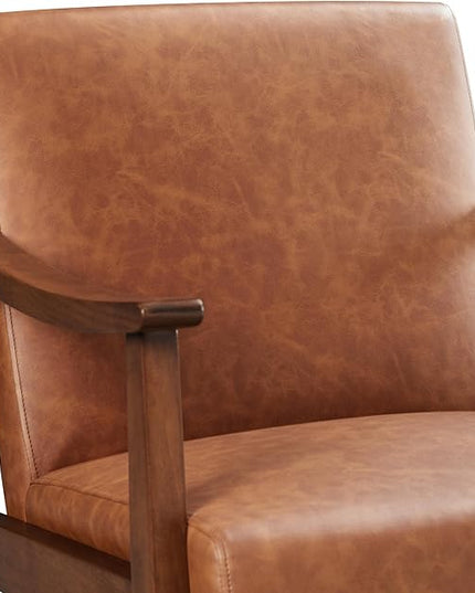 Yaheetech PU Leather Accent Chair, Mid-Century Modern Armchair with Solid Wood Legs, Reading Leisure Chair with High Back for Living Room Bedroom Waiting Room, Brown - LeafyLoom