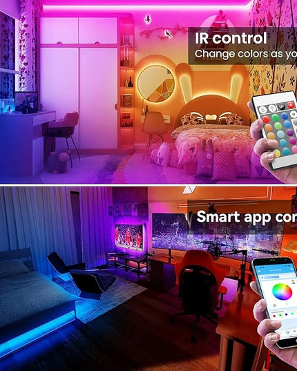 TJOY 100ft Bluetooth LED Strip Lights, Music Sync LED Lights Strip, RGB Color Changing LED Lights with Remote,Smart Phone APP Control, LED Lights for Bedroom,TV,Room DIY (APP+Remote +Mic) TJOY