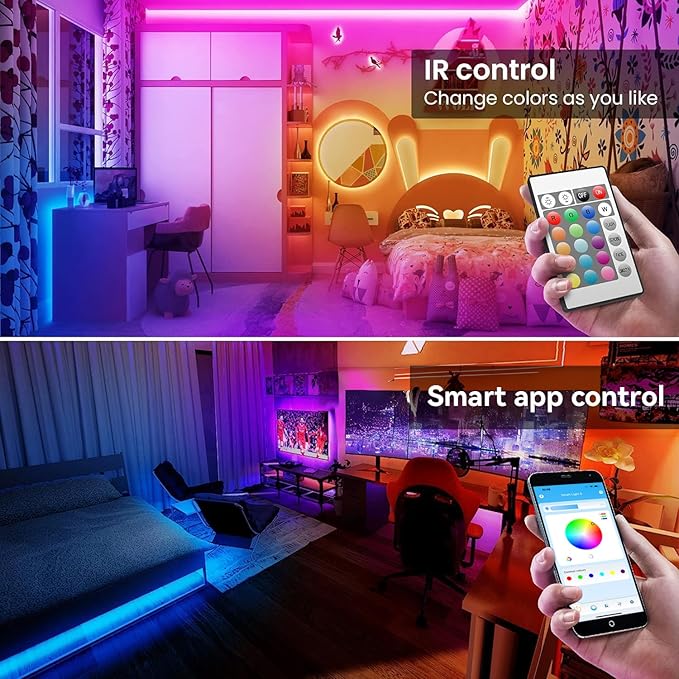 TJOY 100ft Bluetooth LED Strip Lights, Music Sync LED Lights Strip, RGB Color Changing LED Lights with Remote,Smart Phone APP Control, LED Lights for Bedroom,TV,Room DIY (APP+Remote +Mic) TJOY