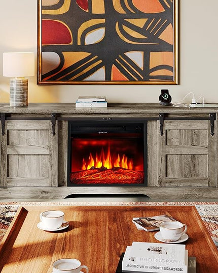oneinmil Fireplace TV Stand with 18” Electric Fireplace, 58” TV Console Stand for TVs Up to 65", Entertainment Center, Fireplace for The Living Room TV Stand, Grey - LeafyLoom
