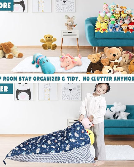 Stuffed Animal Storage Bean Bag Chair Cover, Cotton Blue Universe Plush Toy Storage Stuff and Sit Seat for Kids/Teens/Adults, 52" x 31" Extra Large Triangle Floor Sofa, 200L/52Gal, Cover Only - LeafyLoom