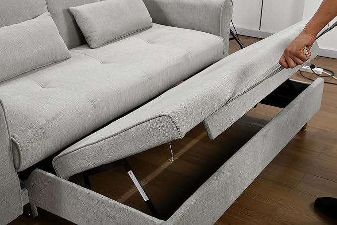 Queen Size Loveseat Sleeper Sofa,3 in 1 Soft Linen Upholstered Oversized Convertible Love Seat Sofabed cum Daybed W/Pull Out Sleep Couch Bed and USB Charging Ports for Living Space, 77.5", Grey - LeafyLoom