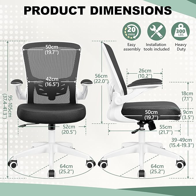 MINLOVE Office Chair Ergonomic Desk Chair with Lumbar Support and Height, Rolling Swivel Desk Chair with Wheels and Flip-up Arms, Breathable Mesh Executive Computer Chair for Home Office(White) - LeafyLoom