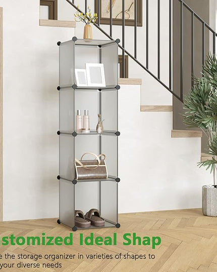 C&AHOME Cube Storage Organizer, 4-Cube Shelves Units, Closet Cabinet, DIY Plastic Modular Book Shelf Ideal for Bedroom, Living Room, Office, 24.8" L x 12.4" W x 24.8" H Grey UPCS04G - LeafyLoom