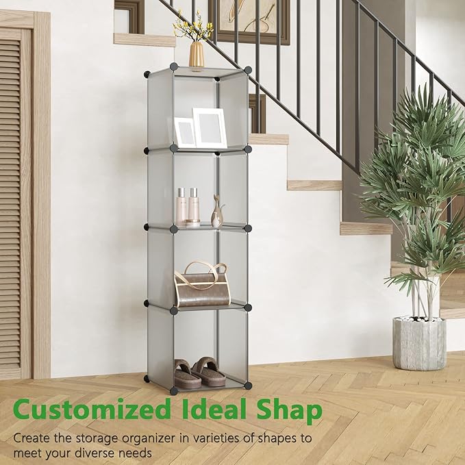 C&AHOME Cube Storage Organizer, 4-Cube Shelves Units, Closet Cabinet, DIY Plastic Modular Book Shelf Ideal for Bedroom, Living Room, Office, 24.8" L x 12.4" W x 24.8" H Grey UPCS04G - LeafyLoom