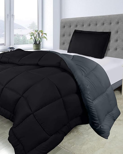 Utopia Bedding Twin Comforter Set Kids with 1 Pillow Sham, Bedding Comforter Sets, Down Alternative Reversible Black/Grey Comforter, Soft and Comfortable, Machine Washable - LeafyLoom