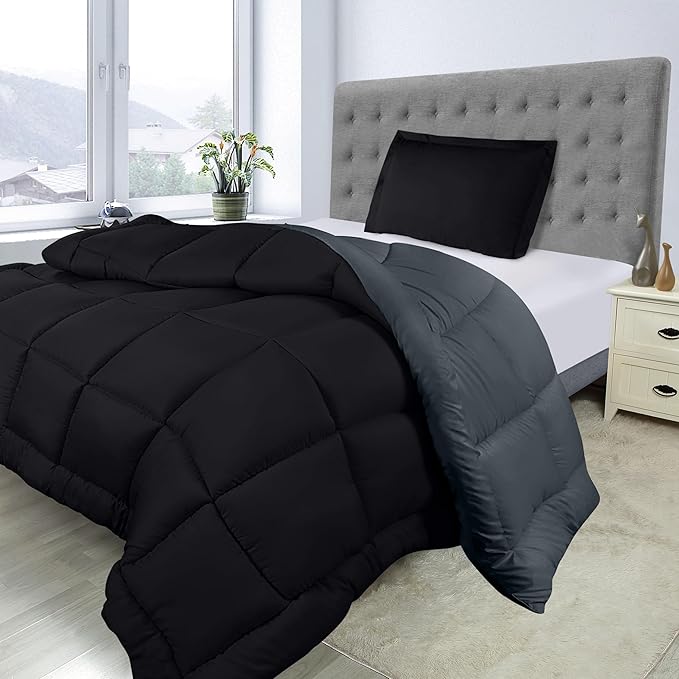 Utopia Bedding Twin Comforter Set Kids with 1 Pillow Sham, Bedding Comforter Sets, Down Alternative Reversible Black/Grey Comforter, Soft and Comfortable, Machine Washable - LeafyLoom