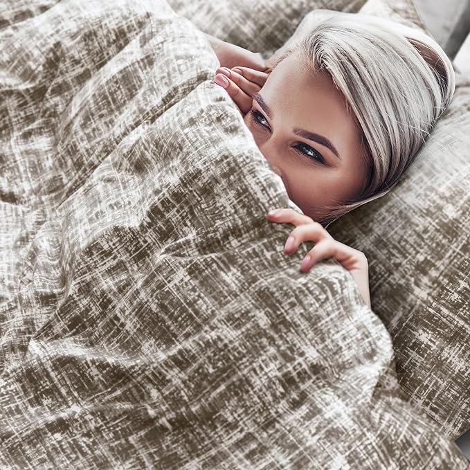 Hyde Lane Full/Queen Comforter Set, Taupe Boho Modern Aesthetic Soft Bedding, Plaid Lines Pattern Neutral Bed Sets for All Season, 3 Pieces includes 1 Comforter, 2 Shams (90"x 90") - LeafyLoom