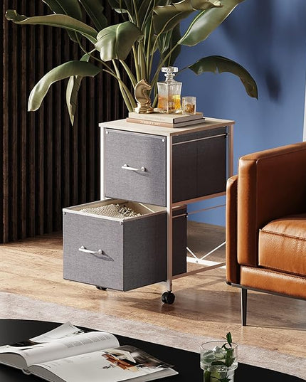 DEVAISE 2 Drawer Mobile File Cabinet, Rolling Printer Stand, Fabric Vertical Filing Cabinet fits A4 or Letter Size for Home Office, Light Grey - LeafyLoom