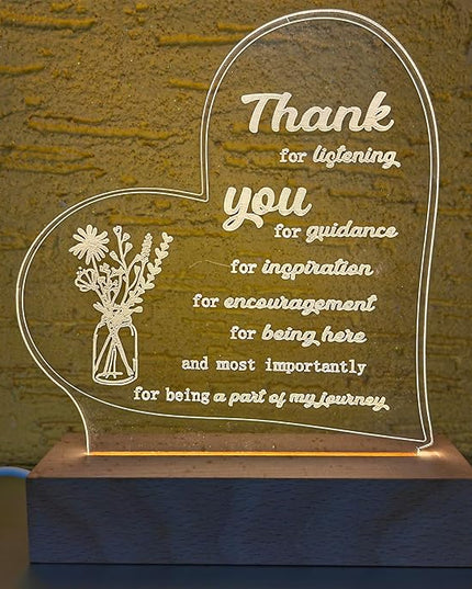 Thank You Gifts for Women Men Acrylic Dimmable Led Night Light Coworker Retirement Inspirational Gift for Colleague Leaving Friends Teacher Birthday Christmas Gifts Decorative Plaques Bedroom Decor - LeafyLoom
