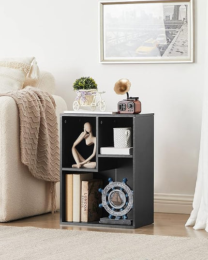 VECELO 3-Cube Small Bookshelf, Modern Bookcases with Shelves Height Up to 12.8 Inches, Suit for Common Size TextBook, Vertical or Horizontal, Cubby Storage Organizer,Vintage Black - LeafyLoom