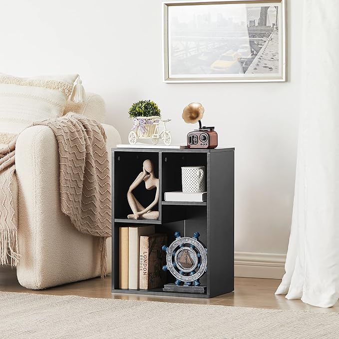 VECELO 3-Cube Small Bookshelf, Modern Bookcases with Shelves Height Up to 12.8 Inches, Suit for Common Size TextBook, Vertical or Horizontal, Cubby Storage Organizer,Vintage Black - LeafyLoom