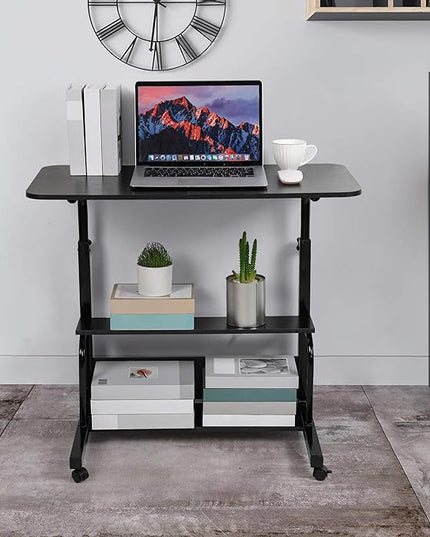 Adjustable Home Office Desk Portable Student Study Computer Desk Furniture for Small Spaces Movable Sofa Side Table on Wheels Laptop Desk with Storage Black Size 31x16 Inch - LeafyLoom