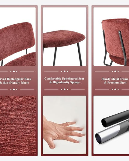 COLAMY Modern Upholstered Fabric Dining Room Accent Diner Stylish Kitchen Chairs with Solid Metal Legs, set of 4, Red - LeafyLoom