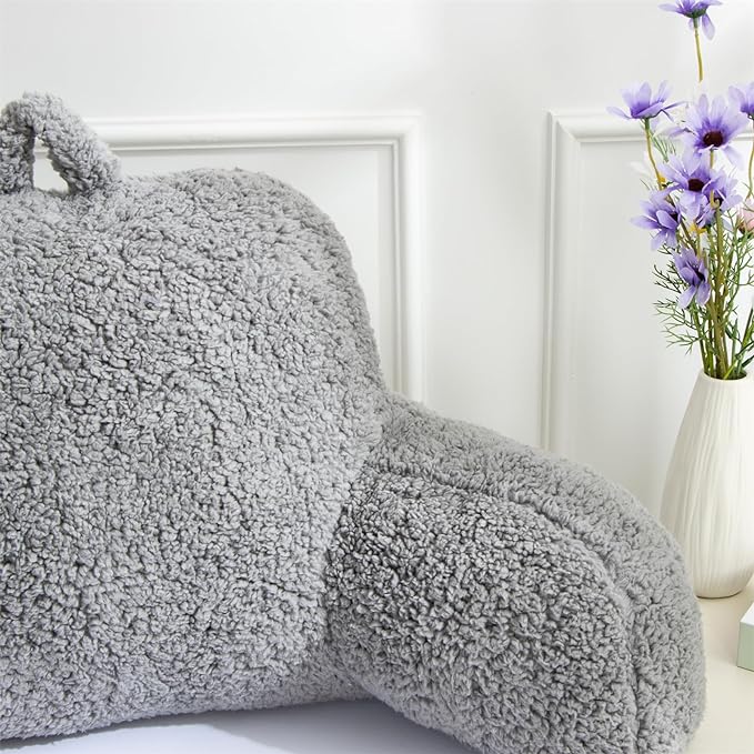 Aimuan Reading Pillow Bed Rest Wedge Large Adult Backrest Pillow with Arms Back Support for Sitting Up in Bed Cushion Incline Rest Sleeping Snoring Pillow,Sherpa Grey Large - LeafyLoom