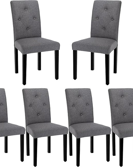 VECELO Upholstered Dining Chairs Set of 6 Modern Fabric and Solid Wood Legs &High Back for Kitchen/Living Room-DGRY - LeafyLoom
