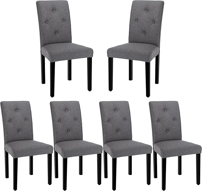VECELO Upholstered Dining Chairs Set of 6 Modern Fabric and Solid Wood Legs &High Back for Kitchen/Living Room-DGRY - LeafyLoom