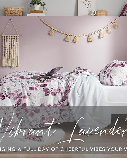 Codi Floral Twin Comforter Set for Teen Girls, Spring Lavender Bedding Sets with Soft Seersucker 2pcs - 1 Flower Comforters and 1 Pillows Case, Lilac Purple - LeafyLoom
