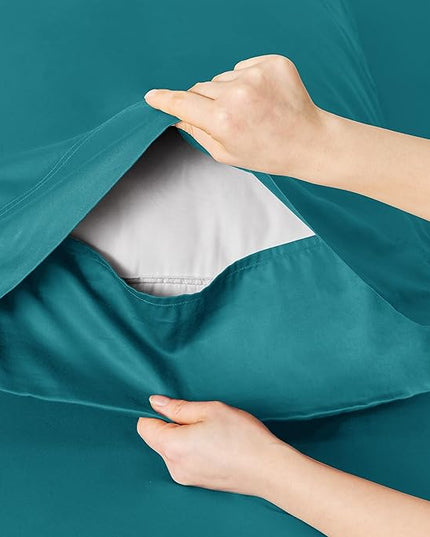 Bedsure Twin XL Sheet Set Dorm Bedding, Cooling Sheets Twin Extra Long Sheets, Rayon Derived from Bamboo, Deep Pocket Up to 16", Hotel Luxury Silky Bedding Sheets & Pillowcases, Turquoise - LeafyLoom