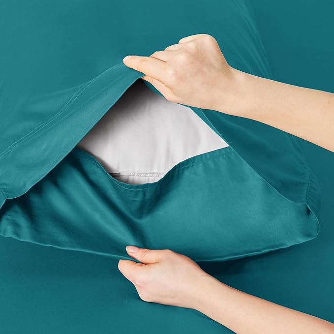 Bedsure Twin XL Sheet Set Dorm Bedding, Cooling Sheets Twin Extra Long Sheets, Rayon Derived from Bamboo, Deep Pocket Up to 16", Hotel Luxury Silky Bedding Sheets & Pillowcases, Turquoise - LeafyLoom
