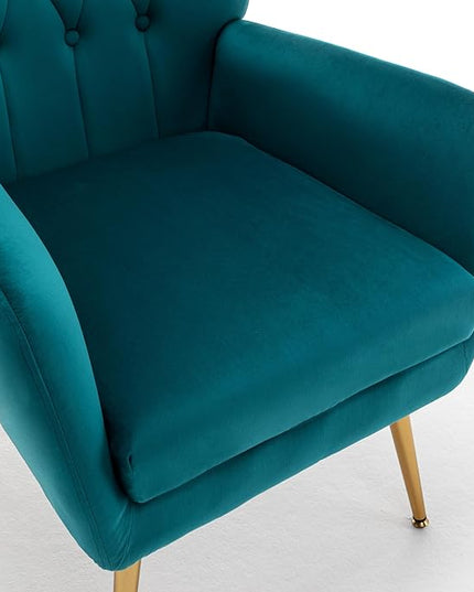 US Pride Furniture Modern Accent Chair with Ergonomic High Wingback, Microfiber Upholstered Armchair with Metal Legs for Living Room, Bedroom, Office or Vanity, Dark Teal - LeafyLoom
