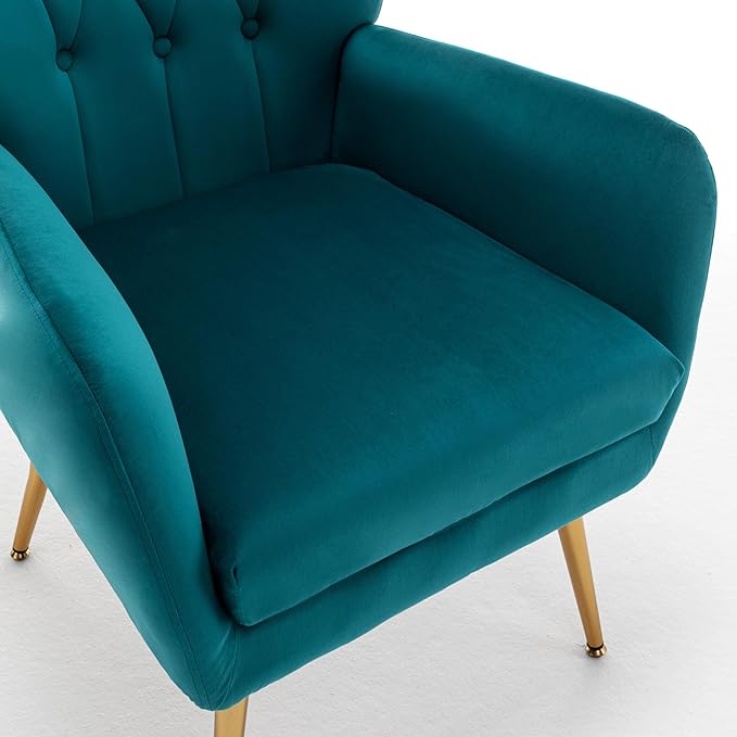 US Pride Furniture Modern Accent Chair with Ergonomic High Wingback, Microfiber Upholstered Armchair with Metal Legs for Living Room, Bedroom, Office or Vanity, Dark Teal - LeafyLoom