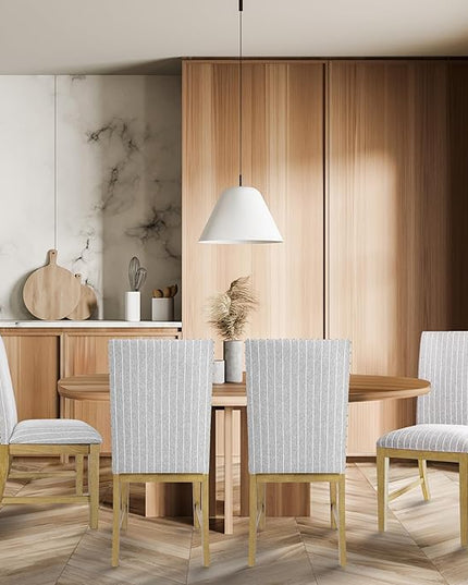 HomePop Classic Parsons Dining Chairs, Pack of 2, Light Gray Stripe (Set of 2) - LeafyLoom