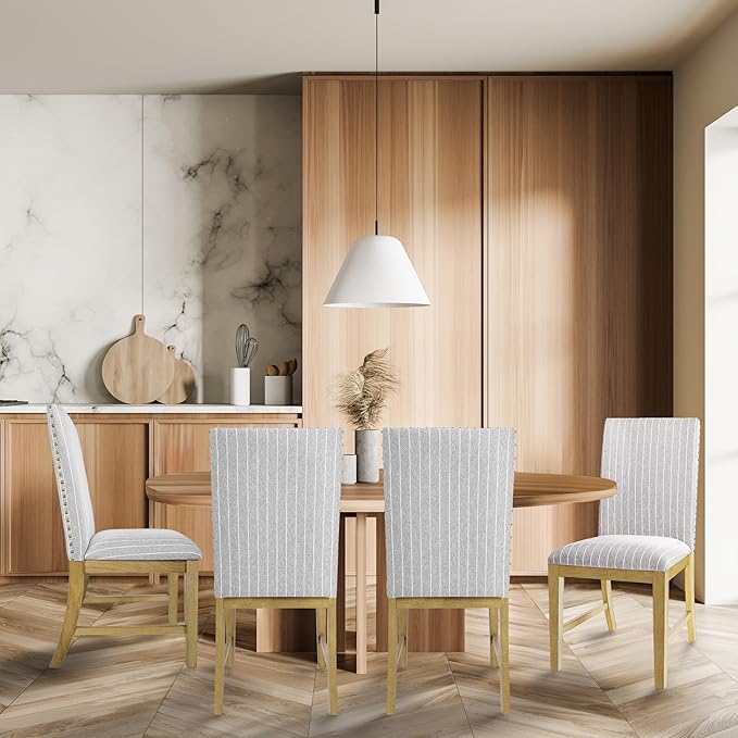HomePop Classic Parsons Dining Chairs, Pack of 2, Light Gray Stripe (Set of 2) - LeafyLoom