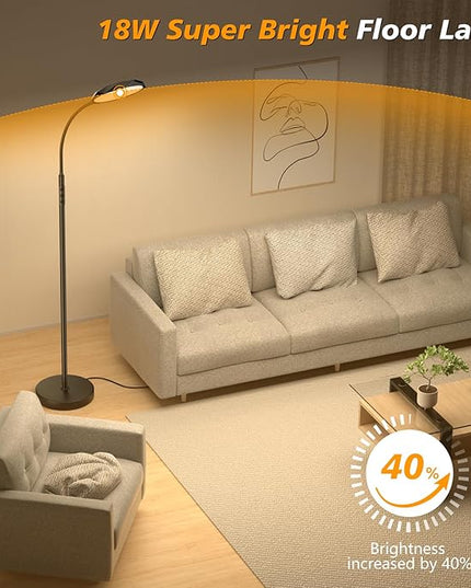 LED Floor Lamp, 18W Bright Floor Lamps for Living Room, Stepless Adjustable Colors & Brightness Standing Lamp with Timer, Remote & Touch Control, Eye Caring Reading Lights for Bedroom,Office - LeafyLoom