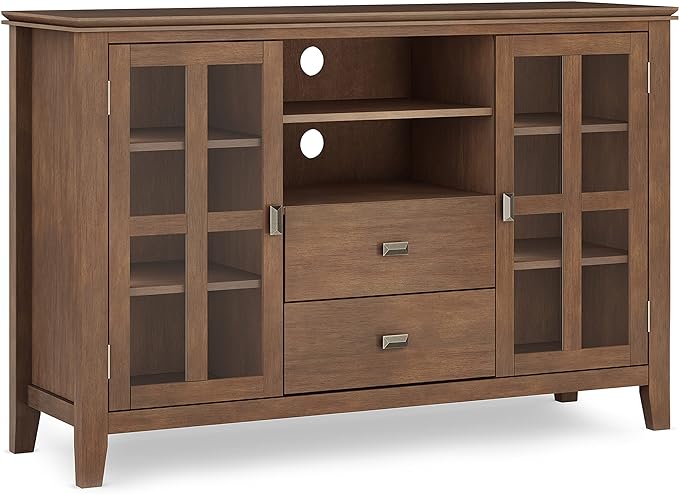 SIMPLIHOME Artisan SOLID WOOD 53 Inch Wide Contemporary TV Media Stand in Rustic Natural Aged Brown for TVs up to 60 Inches, For the Living Room and Entertainment Center - LeafyLoom