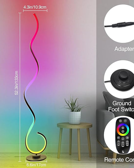 RGB Spiral Floor Lamp, Dimmable LED Floor Lamp with RGBW, Ultra Bright, Modern Standing Tall Lamp with Remote Reading Floor Lamp for Living Room Bedroom Office - LeafyLoom
