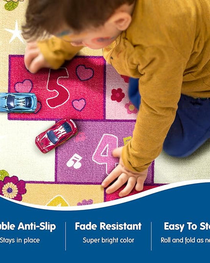 Booooom Jackson Hopscotch Kid Rug,40''x70'' kids Preschool Rugs for3, 4, 5, 6, and 7 Year Olds,Rainbow Rug for Girls Bedroom and kids playroom and Classroom - LeafyLoom