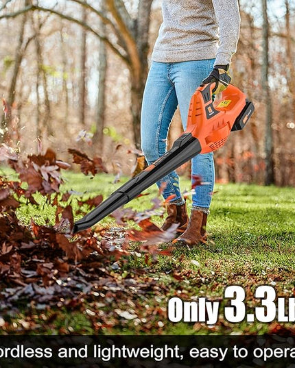 Leaf Blower Cordless,21V Handheld Electric Leaf Blower with 4.0Ah Battery and Charger, 2 Speed Mode, Lightweight Battery Powered Leaf Blower for Lawn Care, Patio, Yard, Sidewalk (Orange) - LeafyLoom